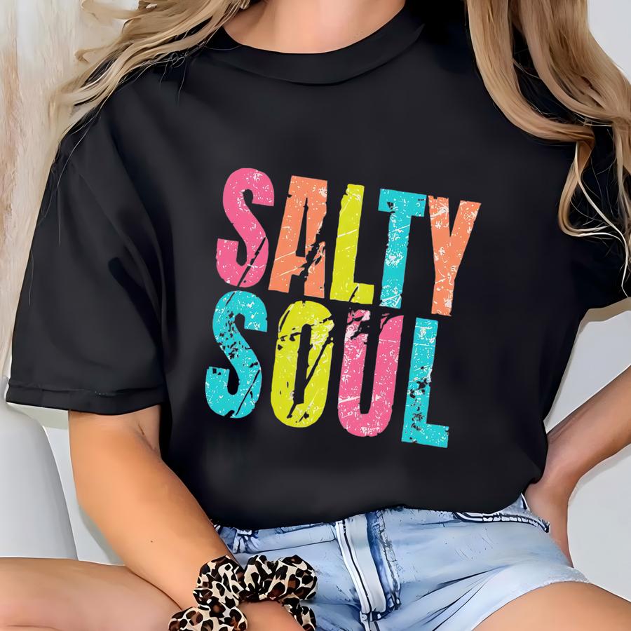Beach Shirt Graphic Tee, Salty Soul Summer Shirt Gift For Beach Lover, Cute Vacation Tshirt Colorful Summer Tee T-shirt