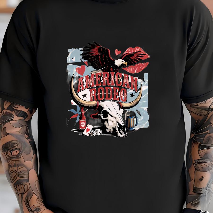 Retro American Rodeo Vintage Shirt, Western Collage 4th Of July Hoodie, American Girl Summer Tee, For Her, For Him T-shirt