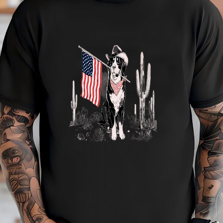 4th Of July Patriotic Dog Unisex Shirt, Western Dog Shirt, Cowgirl Vintage Tee, Independence Day Shirt, For Her, For Him T-shirt