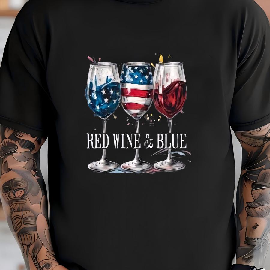 4th Of July Celebration Shirt, Red Wine Blue Shirt, Women's 4th Of July Outfit, Fourth Of July Party Shirt, Independence Day, Cool Patriotic T-shirt