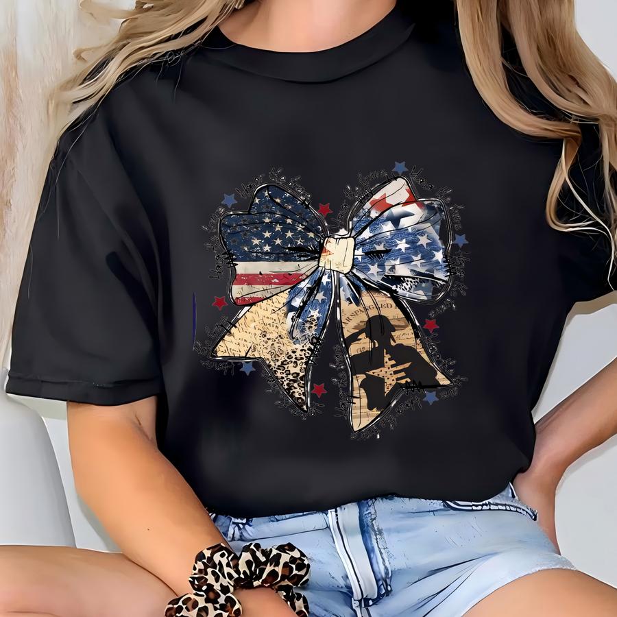 Coquette Bow4th Of July Shirt, ® Usa Flag Shirt, Cute Independance Day Tshirt, America Est 1776 Shirt, Summer Patriotic Tee T-shirt