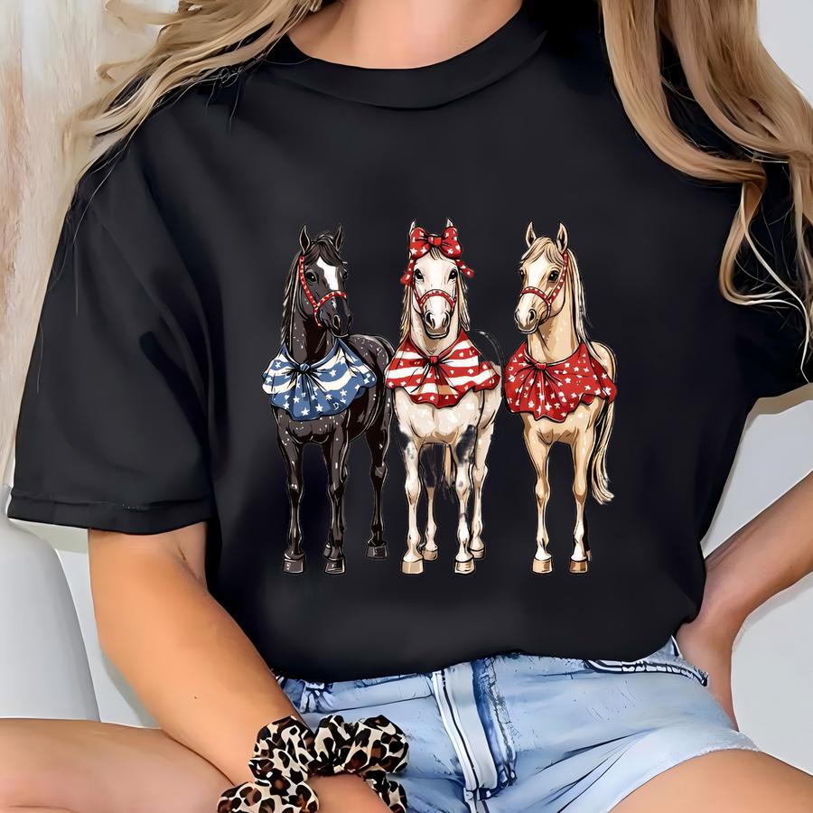 Western Horses 4th July Hoodie: American Flag Independence Day T-shirt