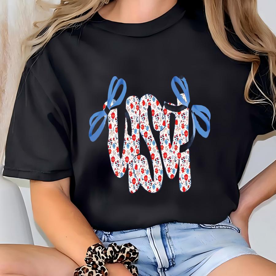 Coquette Usa Flag Shirt: Floral Patriotic Tee T-shirt