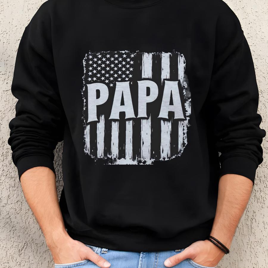 Papa Patriotic Sweatshirt, Custom Papa Hoodie, Fathers Day Gift, Papa Sweatshirt With Custom Kids Name, Papa Flag Hoodie, Papa Crewneck Sweatshirt