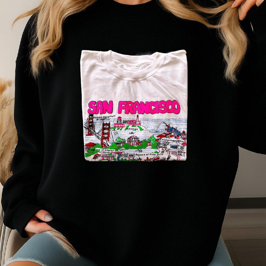 Vintage T-shirt | San Francisco California City Map Tourist Street Style Al Surf Beach Shirt | Size Xl Sweatshirt