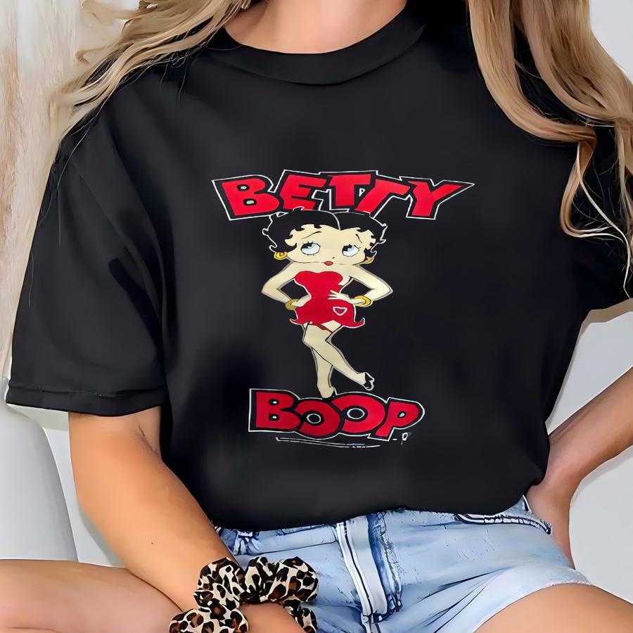 Vintage 90s Betty Boop Mirror Print Sweatshirt Betty Boop Crewneck Betty Boop Sweater Pullover Cartoon Style Nice Black Colour Size Medium T-shirt