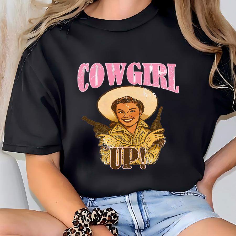 Cowgirl Up Shirt – Retro Western Cowgirl Hoodie, Pink Rodeo Tee, Cowgirl Gift Hoodie, Cute Country Sweatshirt, Long Sve Gift Sku3 51 T-shirt