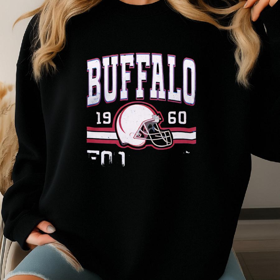 Retro Buffalo Football Shirt, Buffalo Game Day Fan Tees, Classic Helmet Style T-shirt, 80s Grunge Vintage Style, Cool Football Gifts For Him Sweatshirt