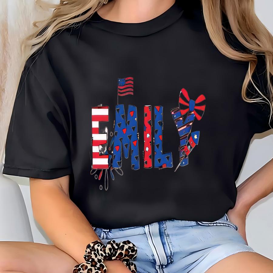 4th Of July Kids Name Shirt, Personalized Usa Flag Tee For Boys Girls, Custom Patriotic Hoodie For Toddler, Independence Day Gift For Kids T-shirt