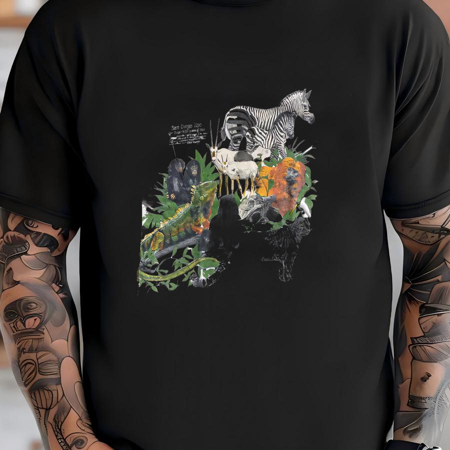 Vintage 1980s San Diego Zoo Wraparound Print Hoodie Size Small Cotton Animals California T-shirt