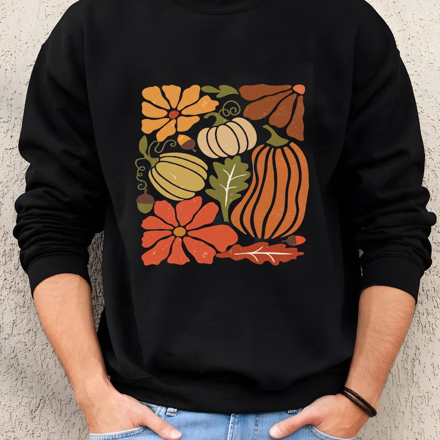Fall Pumpkins Sweatshirt Fall Floral Cozy Fall Crewneck Sweater For Women Sweatshirt