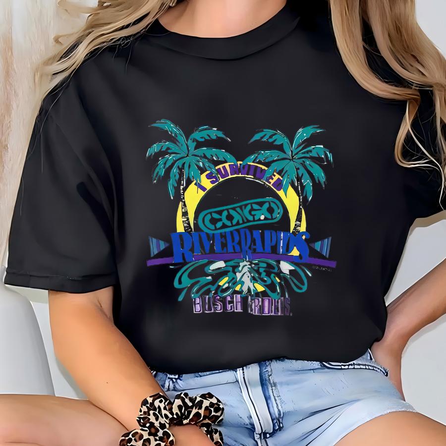 Vintage 90s Busch Gardens Hoodie Sweatshirt Large Survived Congo River Rapids Graphics Sweater Florida Jumper Beach Pullover Hoodie Size L T-shirt