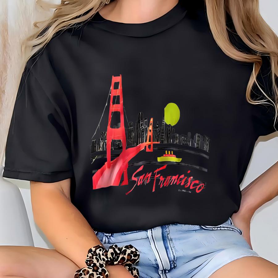 Vtg 1989 San Francisco Neon City Graphic Single Stitch Tee Hoodie Usa S T-shirt