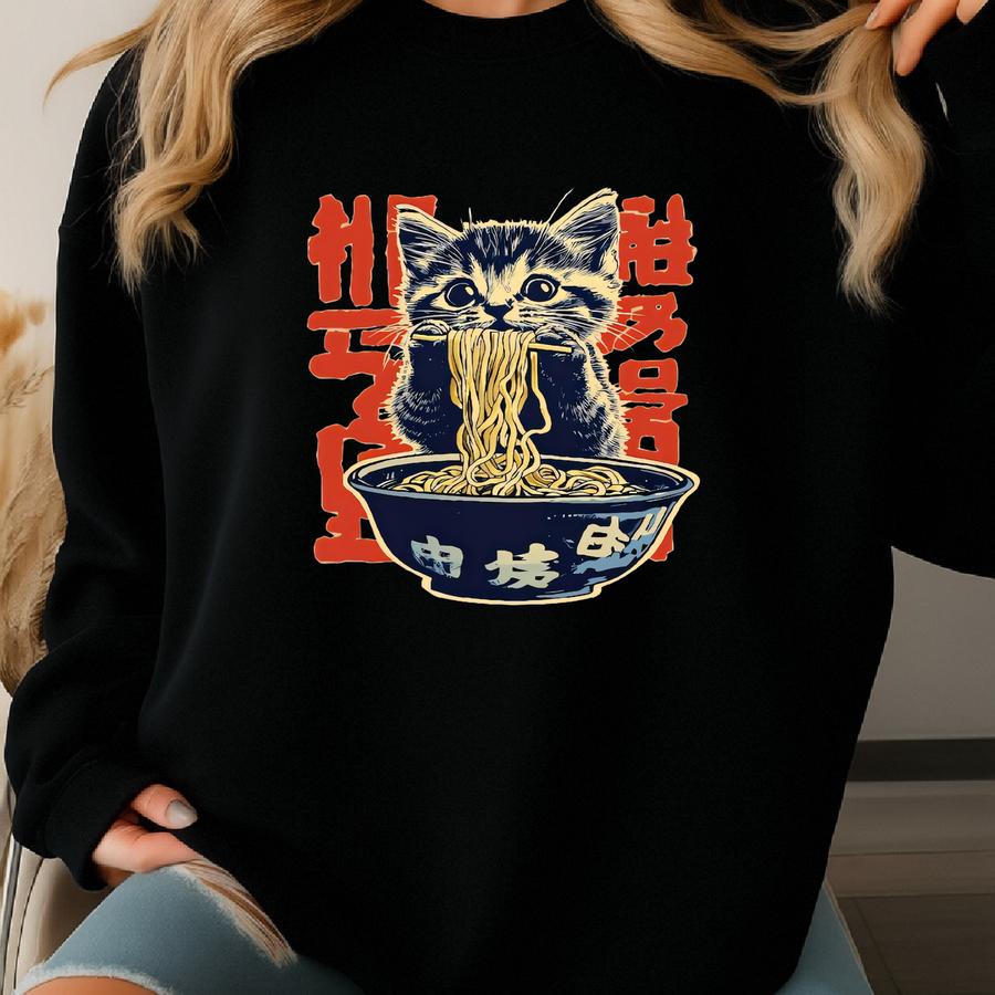 Ramen Cat Shirt, Cat Lover Gift, Kawaii Shirt, Alt Clothing, Anime Cat Shirt, Japanese Shirt, Foodies Tee, Ramen Lover, Korean Noodle Kitten Sweatshirt