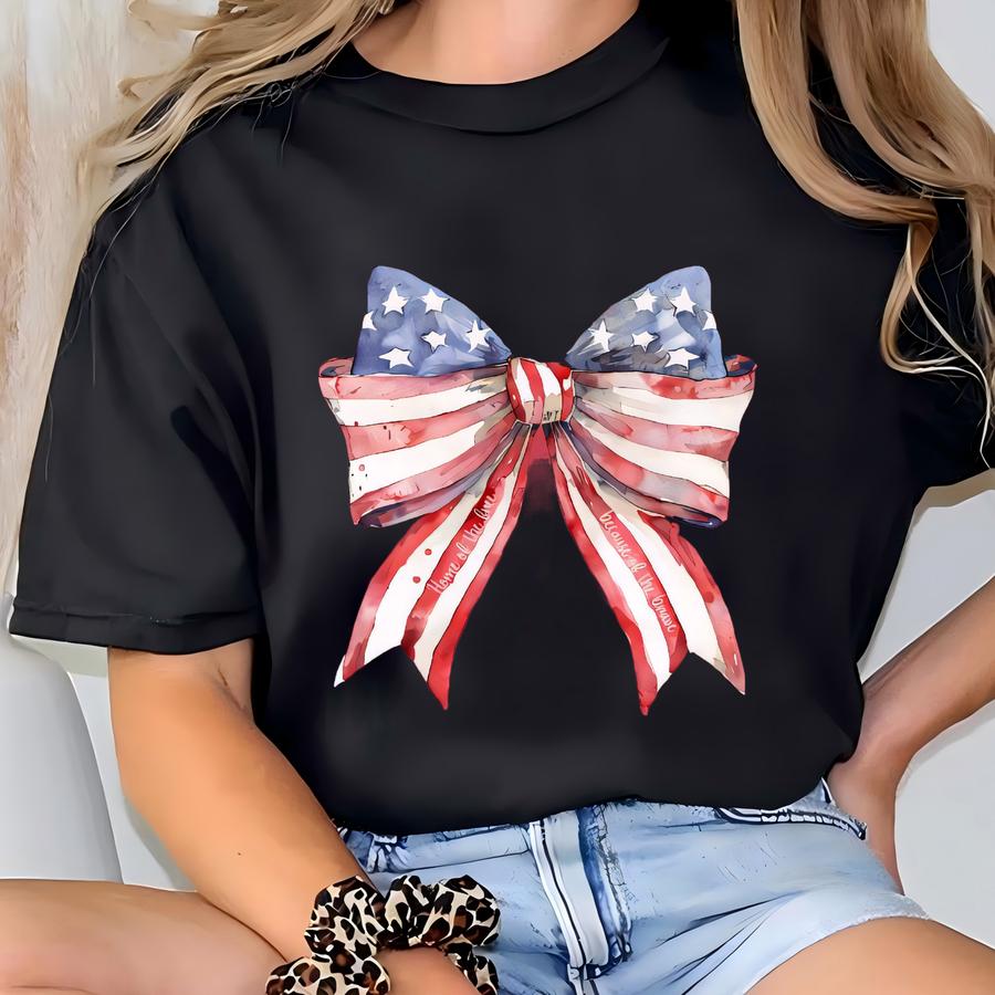 ® 4th Of July Womens Shirt - Coquette American Flag Shirt - Usa Bow Shirt - 4th Of July - Patriotic Shirt - Red White And Blue T-shirt