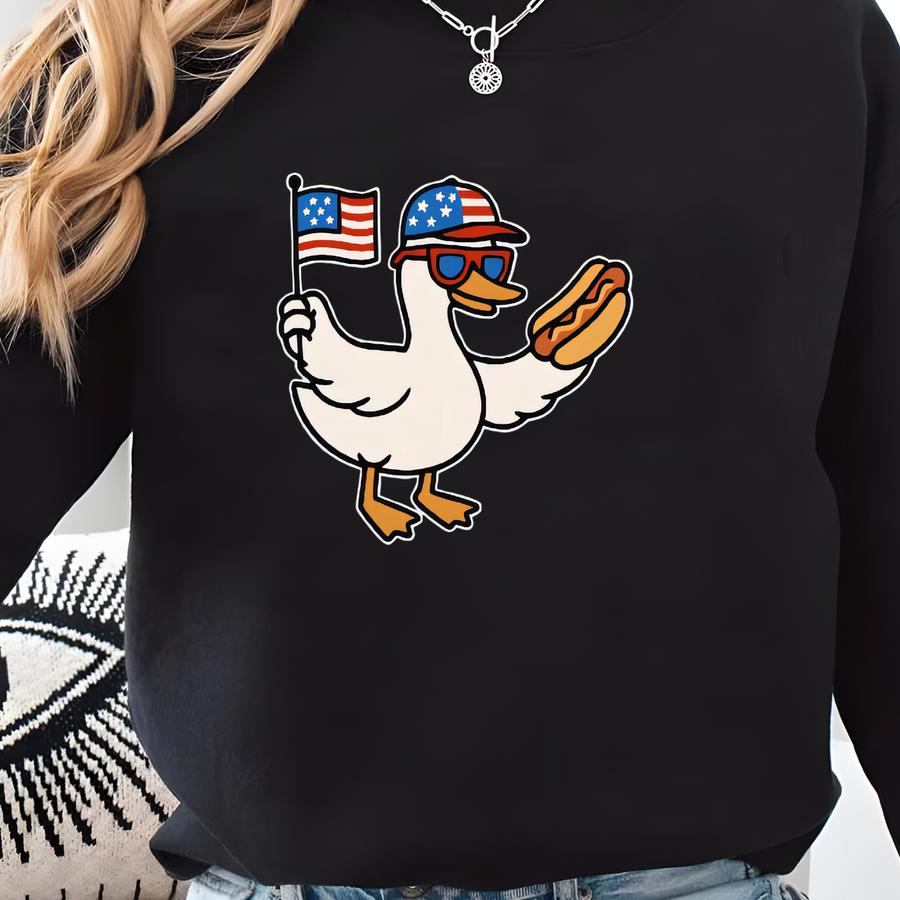 4th Of July Silly Goose T-shirt, A Patriotic Goose, Hot Dog American Flag Shirt, Silly Goose Tee, July 4th Tee, Patriotic Tee Sweatshirt