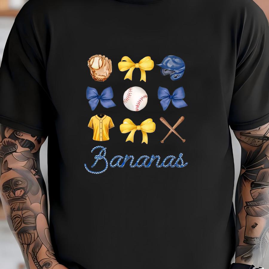 Bananas Bow Youth Shirt, Baseball Shirt, Coquette Baseball, Baseball Season, Banana Mascot, Let's Go Bananas, Kids Shirt, Baseball Bow T-shirt