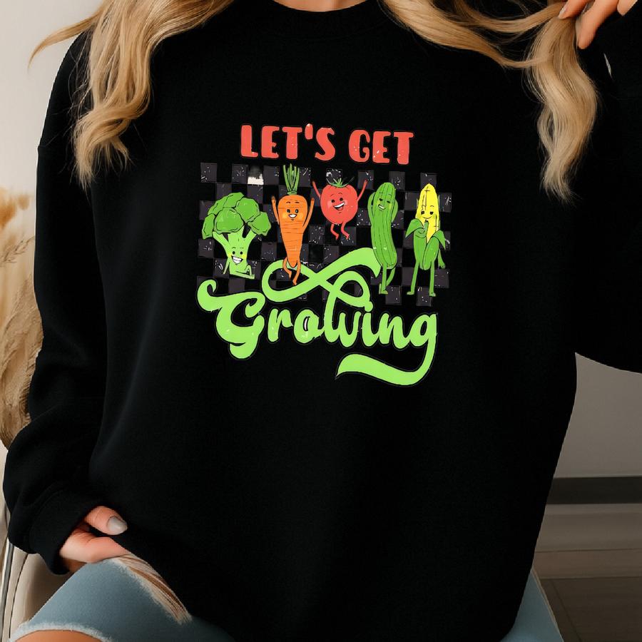 Farmer's Market Tee Gift For Gardener, Let's Get Growing Reusable Book Tote, Funny Canvas Totes For Vegetarian, Retro Chef's Market Sweatshirt