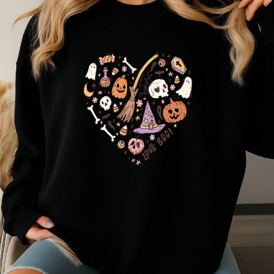 Love Boo Doodle Sweatshirt Gift For Halloween, Funny Halloween Gift, Halloween Sweatshirt Sweatshirt
