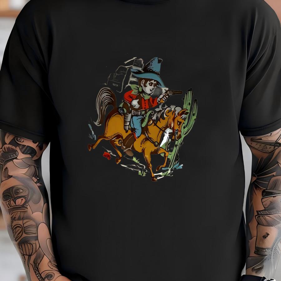 Vintage Kids Cowboy And Native American Tea Cup And Saucer Set Retro T-shirt
