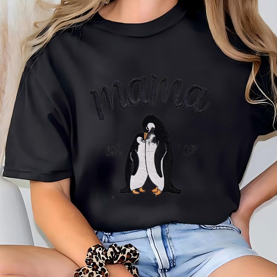Mama Penguin Est Custom Sweatshirt, New Mama Sweater, Mom Grandma Sweatshirt, Pregnancy Announcement Gift Mama, New Mom Hoodie T-shirt