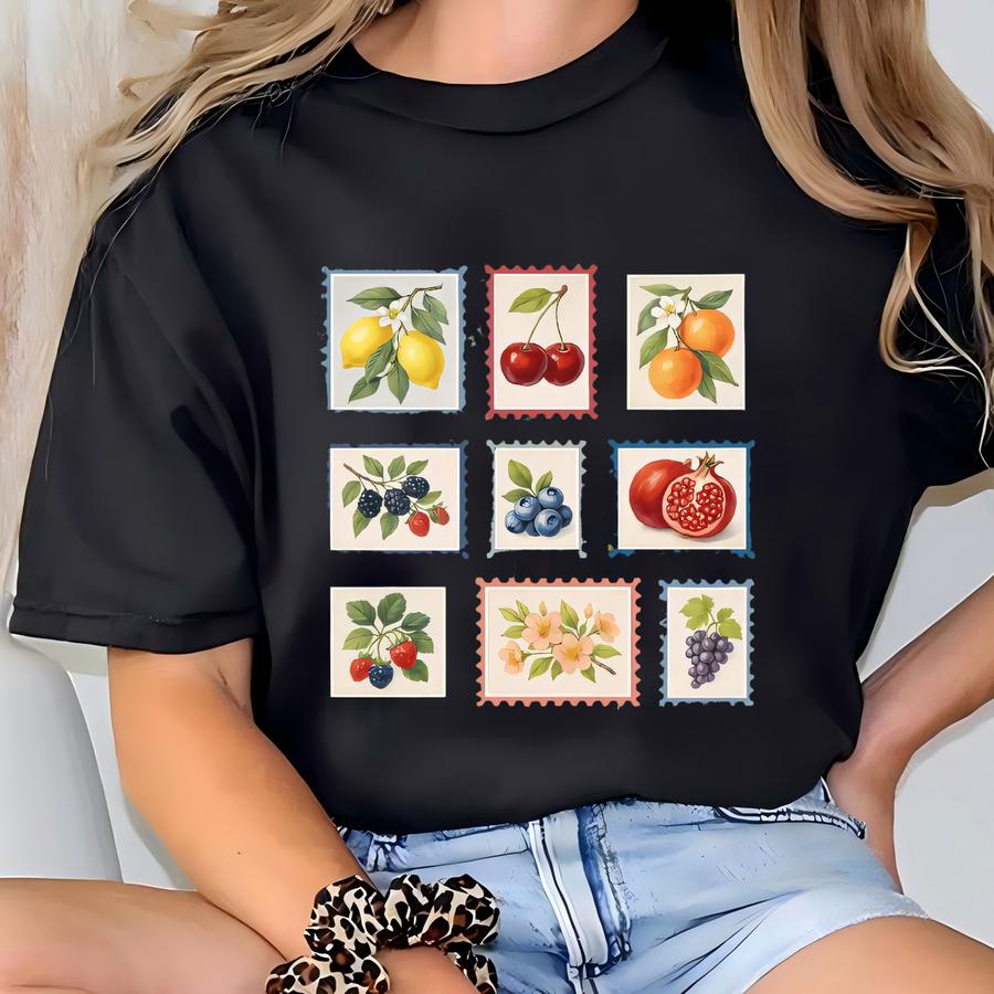 Retro Fruit Stamp Hoodie: Summer Farmer's Market Tee T-shirt
