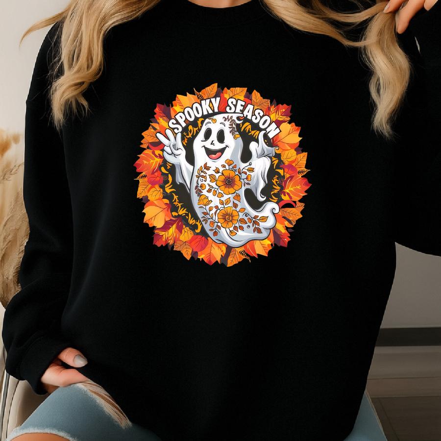 Retro Spooky Season Ghost Sweatshirt, Halloween Fall Vibes Sweatshirt