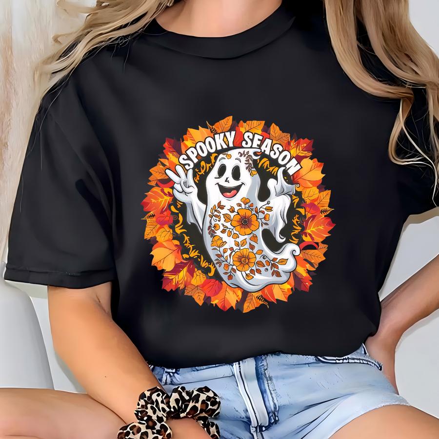 Retro Spooky Season Ghost Sweatshirt, Halloween Fall Vibes T-shirt