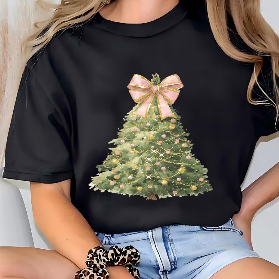 Christmas Tree Bow Sweatshirt Cute Festive Coquette Holiday Crewneck For Winter T-shirt