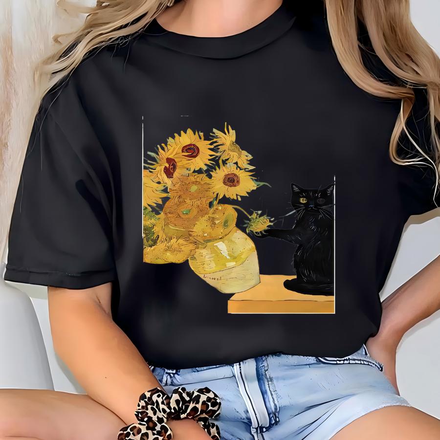 Comfort Van Gogh Cat Shirt, Van Gogh Irises Cat Tshirt, Black Cat Tee, Funny Cat Shirt, Ladies Shirts, Funny Gift Idea, Painter Shirt T-shirt