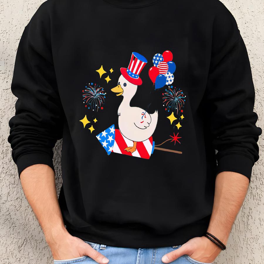 Hilarious July 4th Goose T-shirt: Patriotic Usa Firequacker Tee Sweatshirt