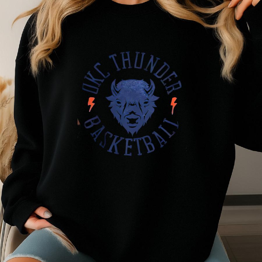 Okc Thunder Bison Head Youth Short Sve T-shirt Sweatshirt
