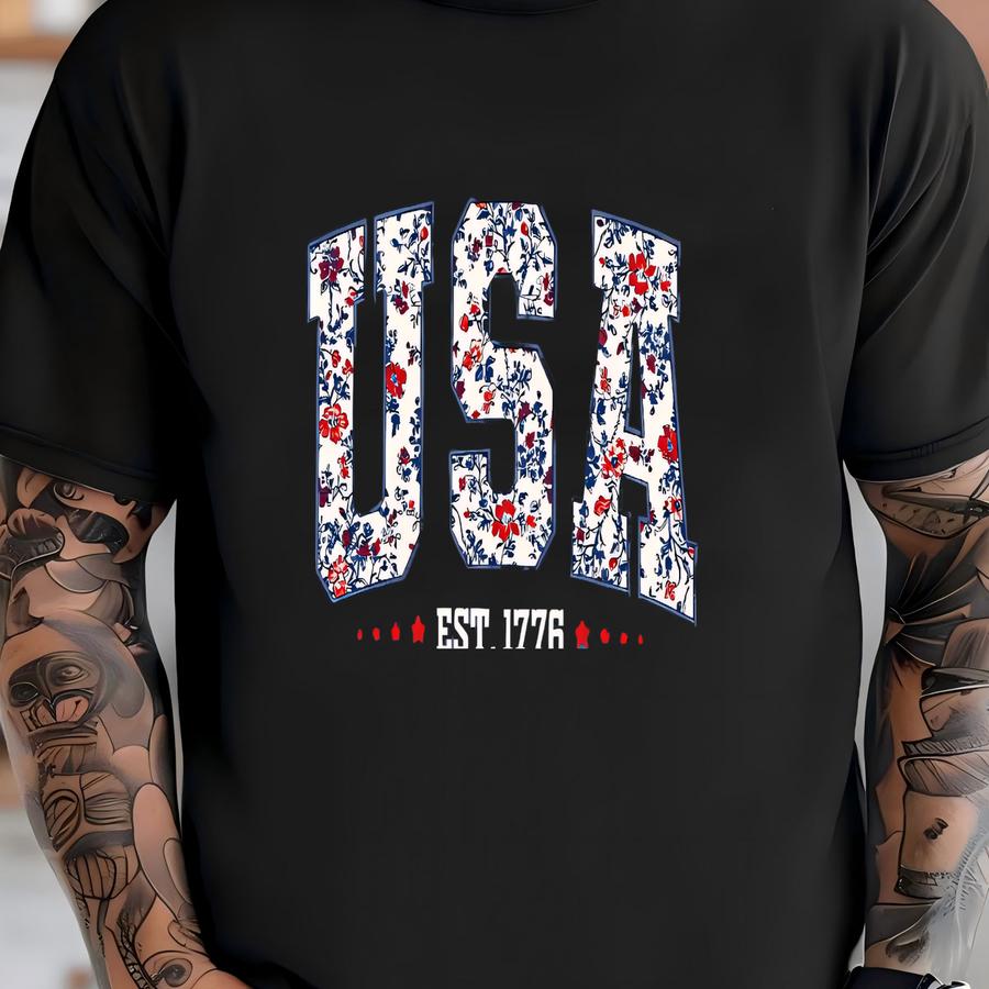 Floral Usa Shirt: Patriotic 4th Of July Tee T-shirt