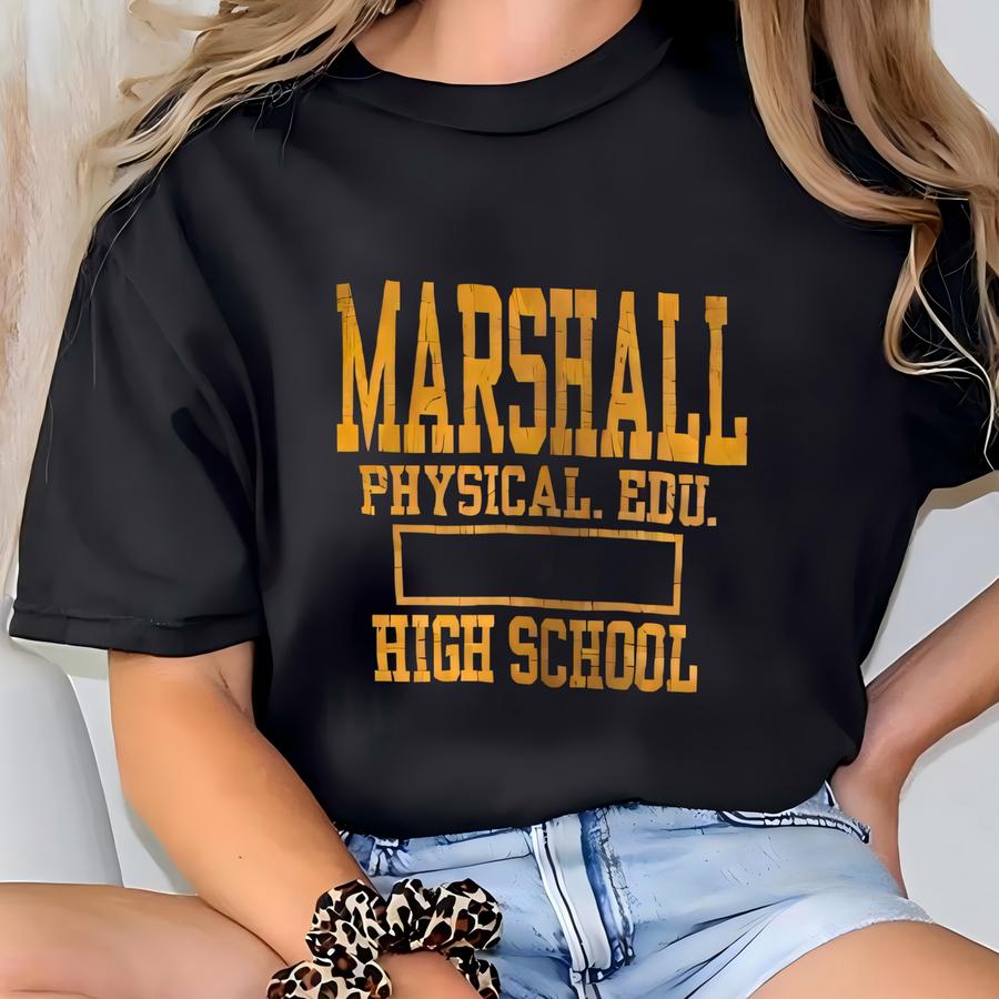 Vintage Marshall Big Logo University Physical Education Crewneck High School Sweater Pullover Streewear Style Nice Black Colour Size Medium T-shirt