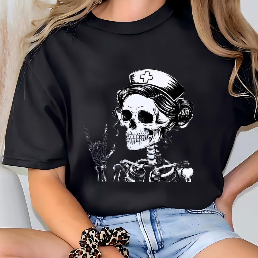 Skeleton Nurse Halloween Sweatshirt, Rocking Nurse Life Hoodie T-shirt