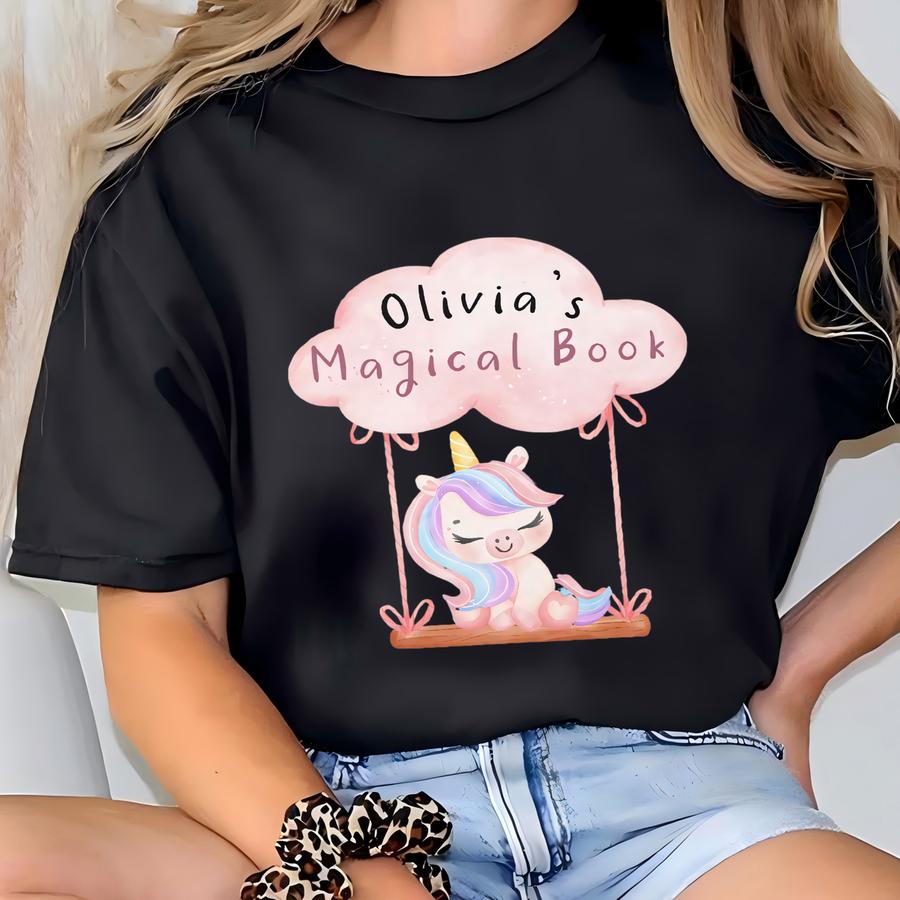 Unicorn Notebook Kids Gift Cute Custom Name Journal For Kids Birthday Present Personalized Gift For Unicorn Lover Niece Gift Fairytale Book T-shirt