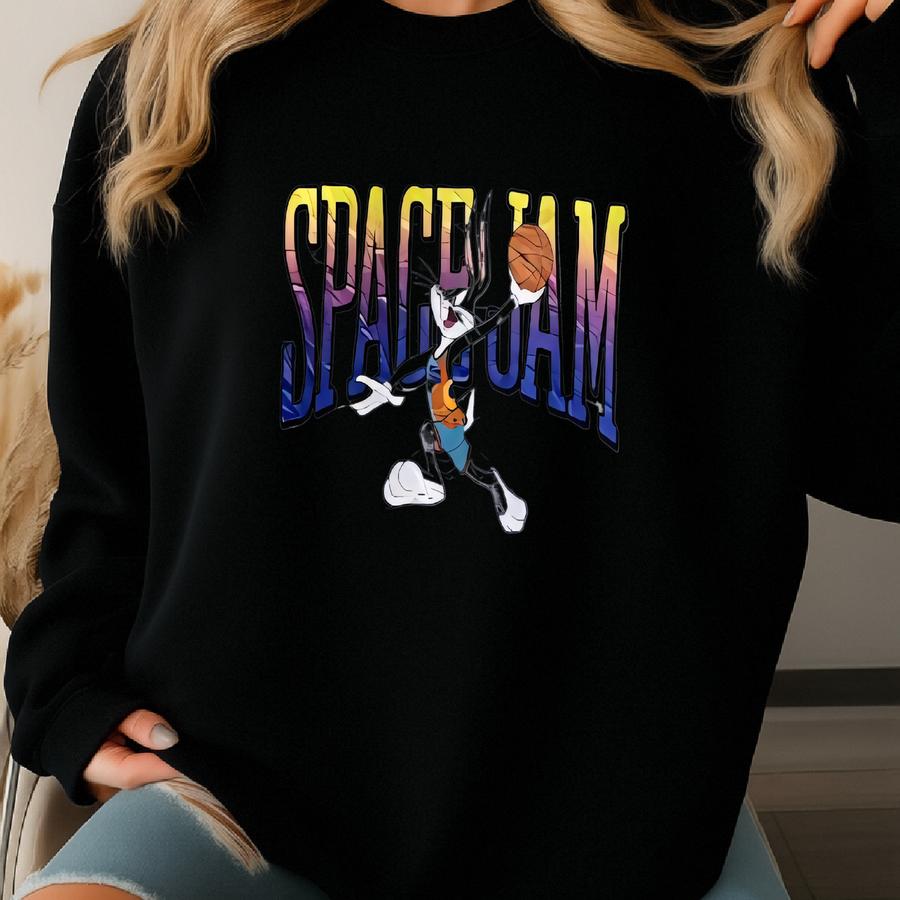 Vintage Y2k Space Jam Grey Sweatshirt Women Space Jam Crewneck Space Jam Sweater Pullover Streetwear Print Logo Spell Out Jumper Sweatshirt