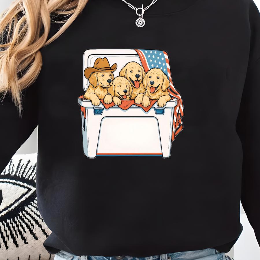 Retro Comfort Golden Light T-shirt, 4th Of July Shirt, Retro American Golden Retriever Tee, Independence Day Gift, Patriotic Dog Outfit Sweatshirt