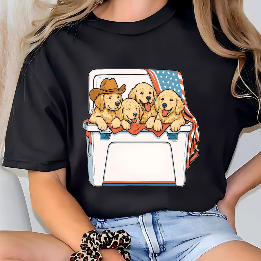 Retro Comfort Golden Light Hoodie, 4th Of July Shirt, Retro American Golden Retriever Tee, Independence Day Gift, Patriotic Dog Outfit T-shirt