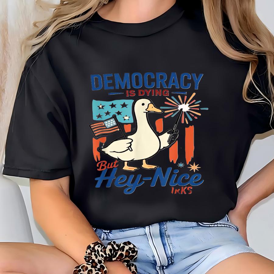 Goose Is Dying But Hey Nice Fireworks Shirt, Funny 4th Of July Hoodie, Protest Independence Gift, Unhinged Goose Crewneck T-shirt