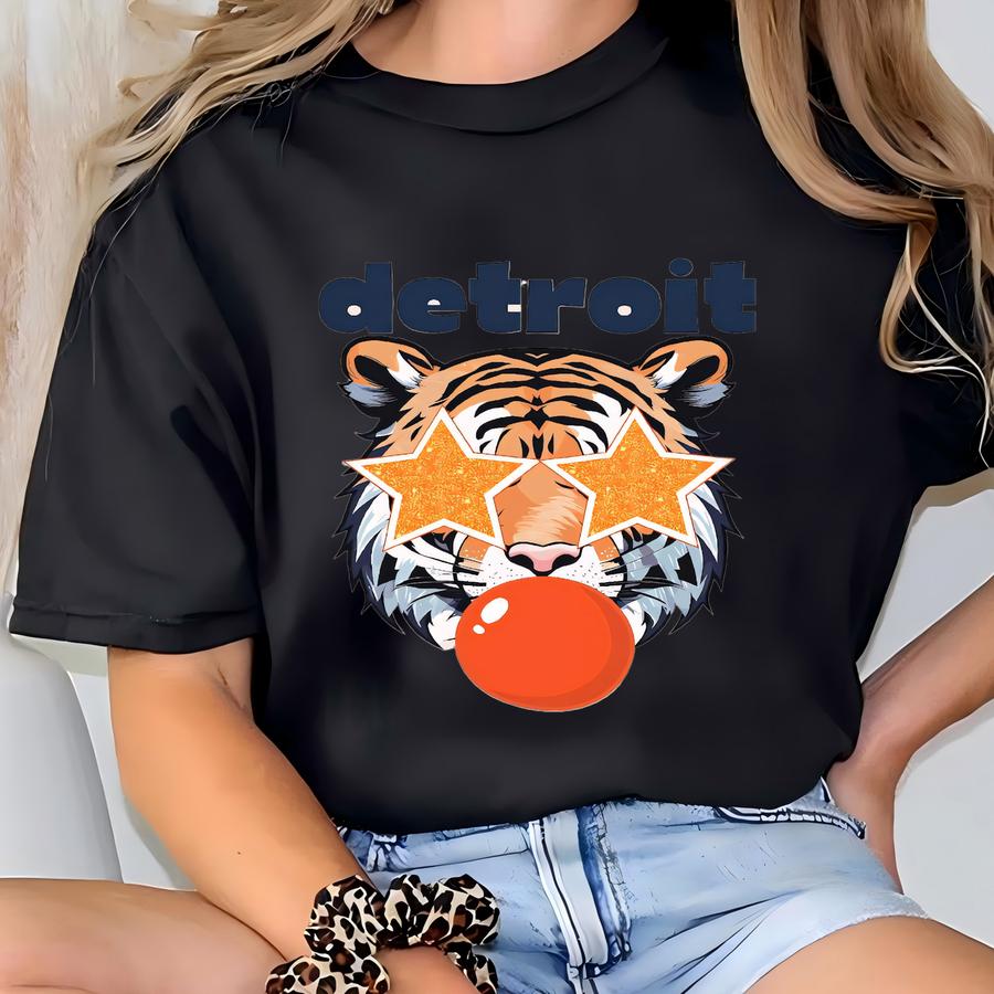 Detroit Baseball Tee For Women, Fun And Detroit Tee, Baseball Gift For Tigers Fan, Michigan Sports Shirt, Oversized Game Day Tshirt T-shirt