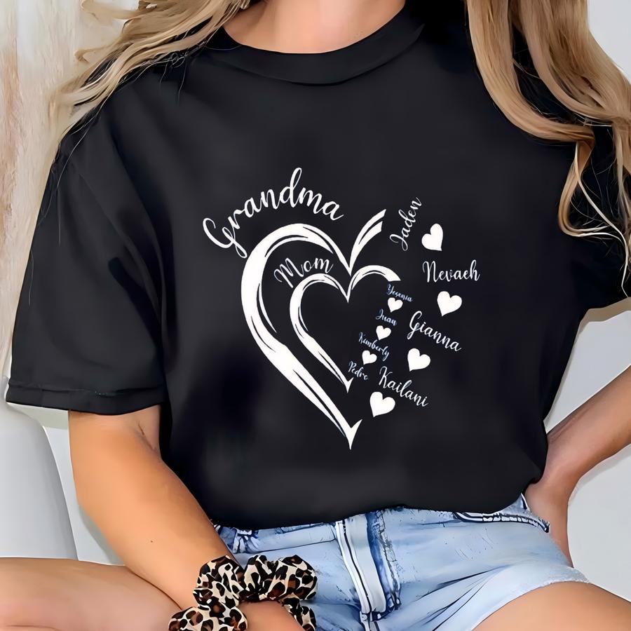 Custom Grandma Shirt, Grandma Heart Shirt, Grandma Shirt, Grandkids Name Shirt, Gift For Grandma Tee, Nana Shirt, Personalized Grandma Shirt T-shirt