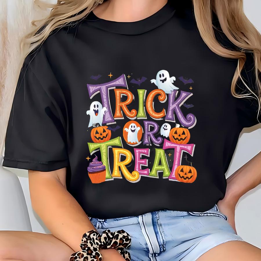 Funny Halloween Trick Or Treat Sweatshirt, Colorful Party Costume T-shirt
