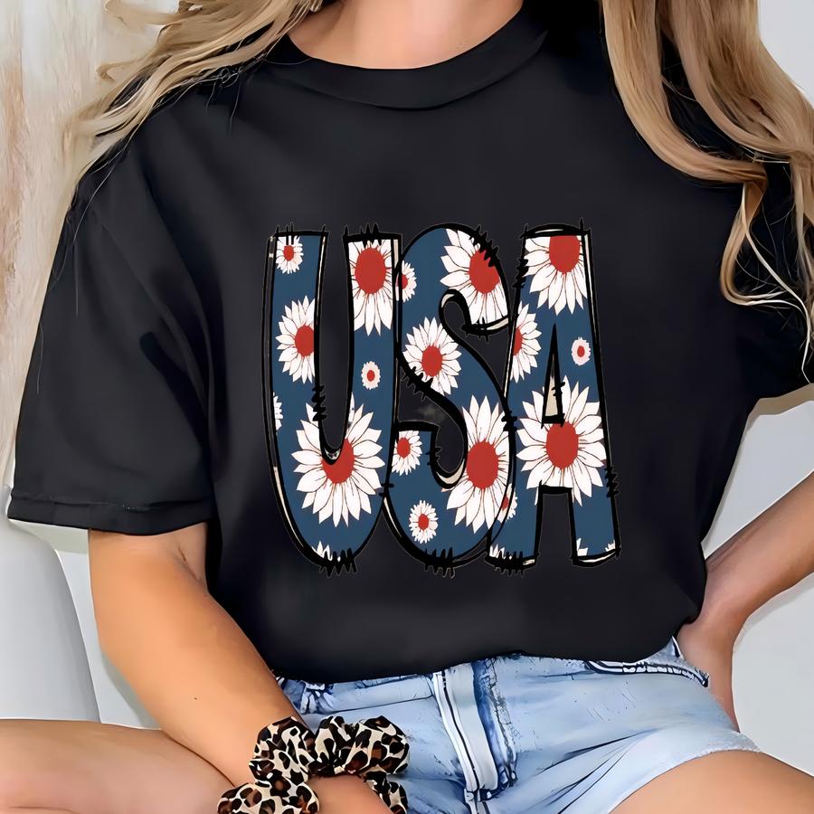 Floral Usa Flag Hoodie: Patriotic 4th Of July Women's Sweatshirt T-shirt