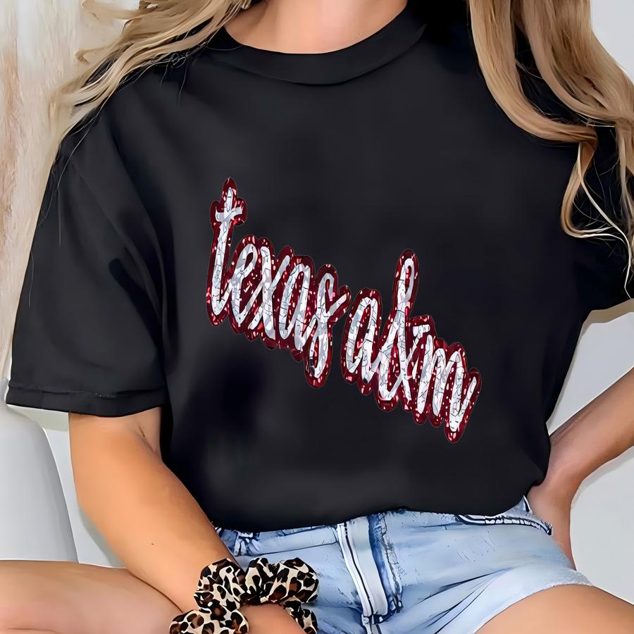 Texas Am Aggies Shirt - Blingy Glitter Sparkly Shirt T-shirt