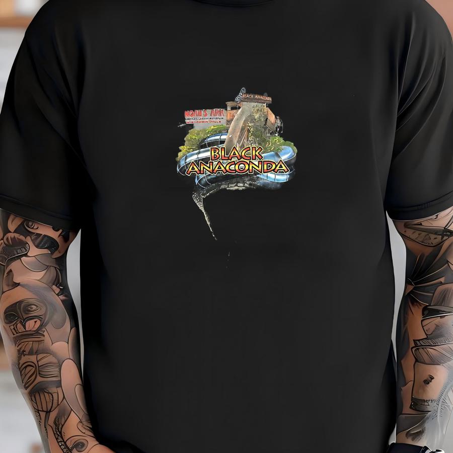 Men's Vintage Noah's Ark Black Anaconda Water Slide All Over Print T Shirt Sz L T-shirt