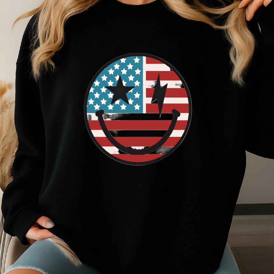 American Flag Smile Shirt: 4th Of July Usa Party - Unisex Cotton Blend Sweatshirt American Flag Smile Shirt: 4th Of July Usa Party - Unisex Cotton Blend Sweatshirt