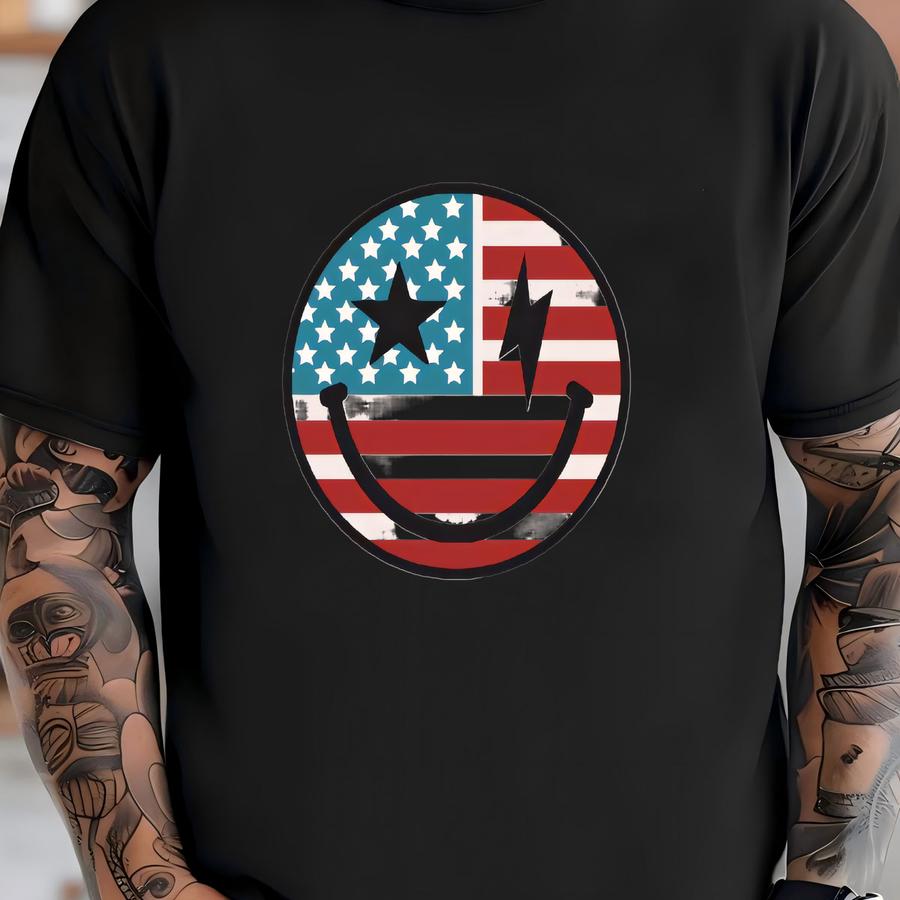 American Flag Smile Shirt: 4th Of July Usa Party - Unisex Cotton Blend T-shirt