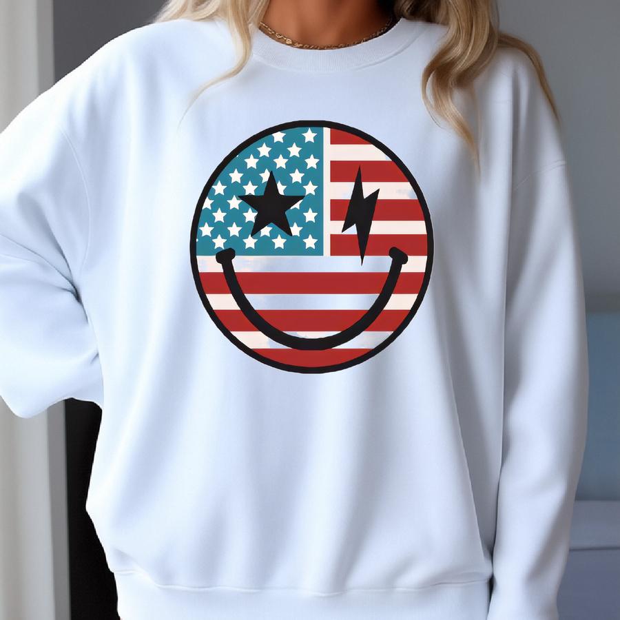American Flag Smile Shirt: 4th Of July Usa Party - Unisex Cotton Blend Sweatshirt American Flag Smile Shirt: 4th Of July Usa Party - Unisex Cotton Blend Sweatshirt