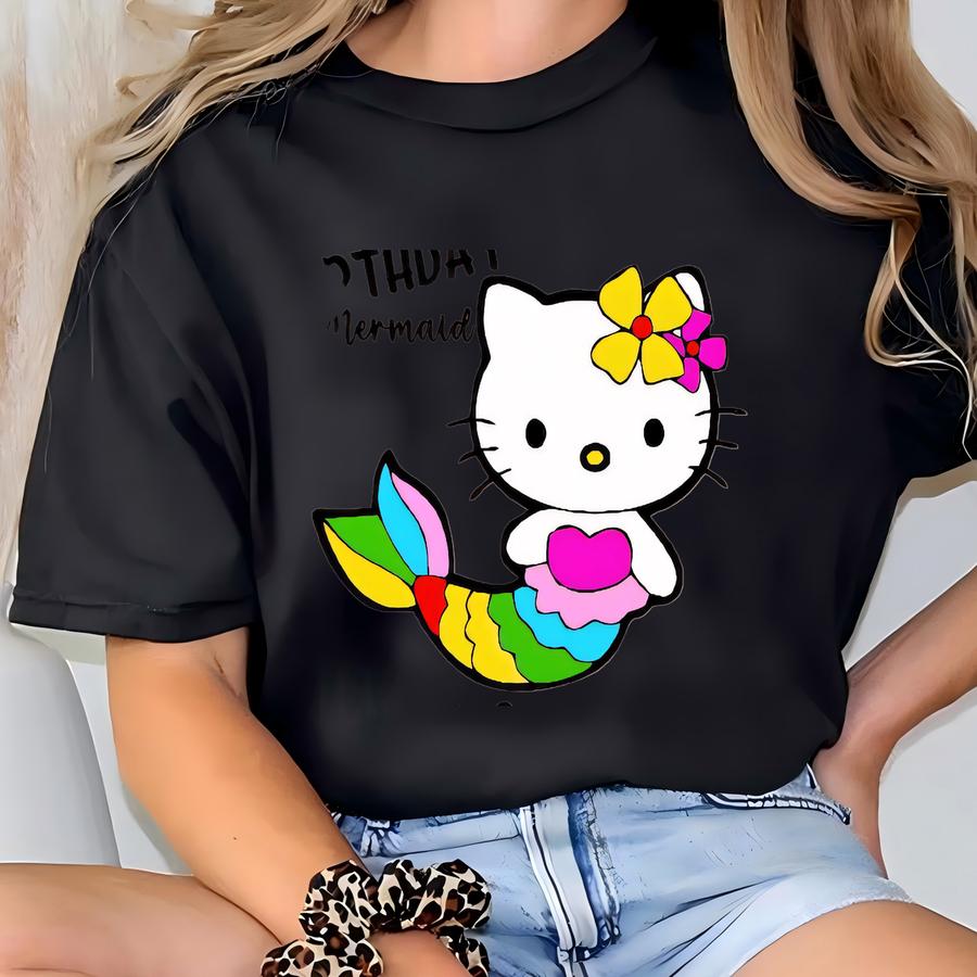 Custom Birthday Kitty Mermaid Shirt: Kawaii Cat Tee T-shirt